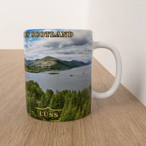 Loch Lomond 360 mug on a table: Luss