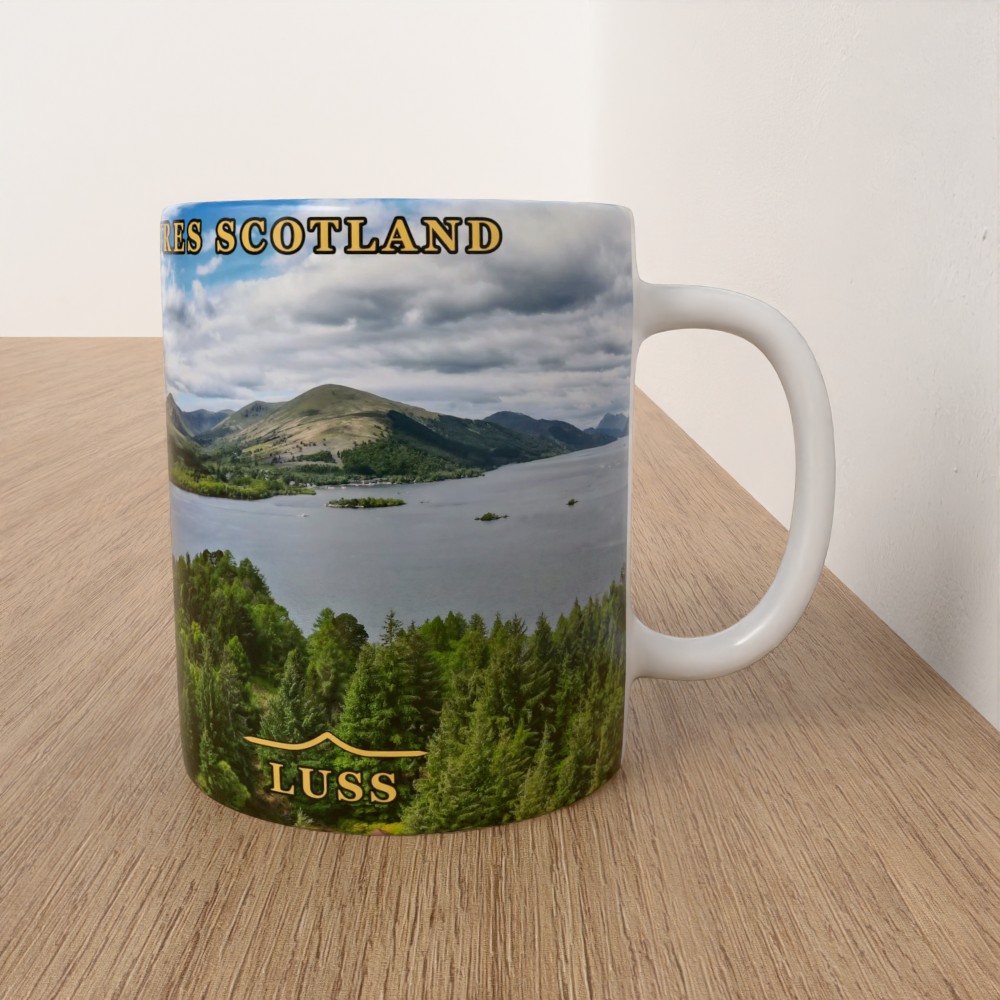 Loch Lomond 360 mug on a table: Luss