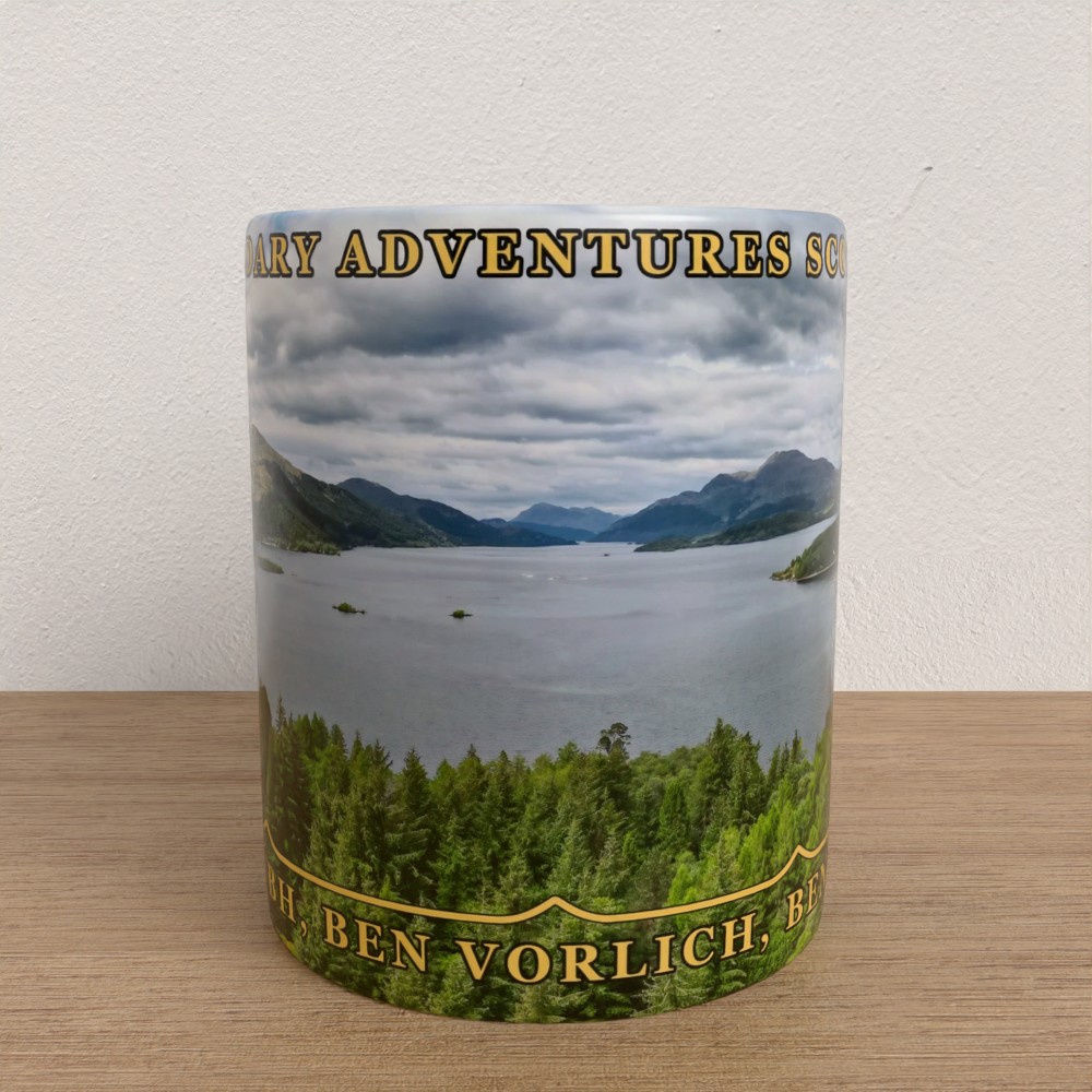 Loch Lomond 360 mug, front: Beinn Dubh, Ben Vorlich, Ben Lomond